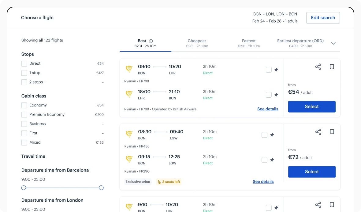 The old TravelPerk search UI