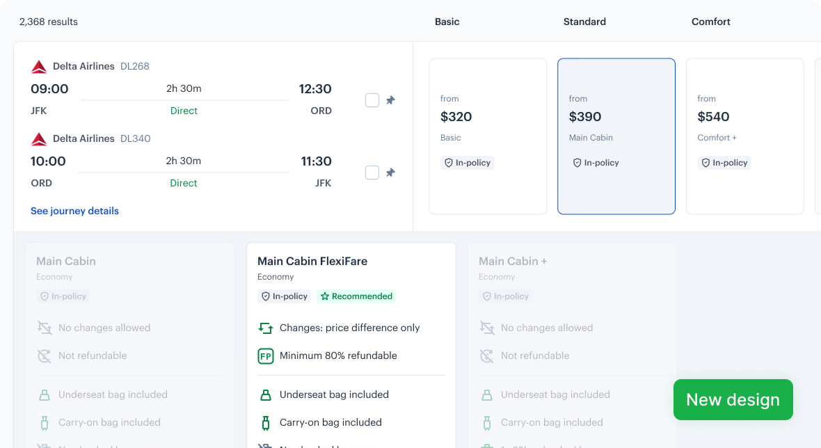The new TravelPerk fares UI