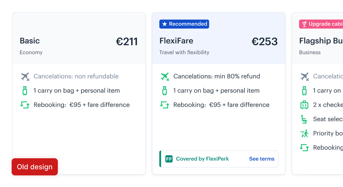 The old TravelPerk fares UI
